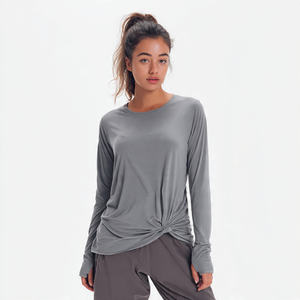 Camiseta de Yoga de Manga Larga para Mujer, Estilo Holgado, Cuello Redondo, para Gimnasio y Ejercicio - Product Image 1