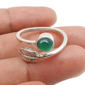 Produit le plus vendu en 2024 pierre précieuse d'onyx vert naturel Bague en forme de feuille en argent sterling 925 pour un usage quotidien Bijoux Boho - Product Image 3