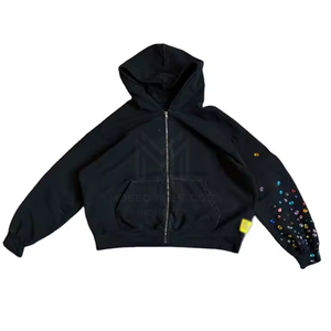 Sudadera con capucha de diamantes de imitación para hombre, tejido transpirable con cuello con capucha y bolsillo, estilo de invierno con patrón sólido - Product Image 1