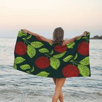 Trendy moderne donkergroene badhanddoek met fruitmotief van polyester - snel drogend, aanpasbaar zomerstrandaccessoire