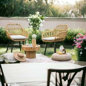 Juego de comedor ligero de lujo para restaurante de Hotel de ratán, juego de mesa y silla de mimbre de ocio para jardín y balcón de tres piezas - Product Image 2