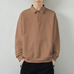 Polo piqué en coton à manches longues Version vierge brillant Couple T-shirts hommes femmes 10 couleurs printemps coupe ample mode masculine - Product Image 4