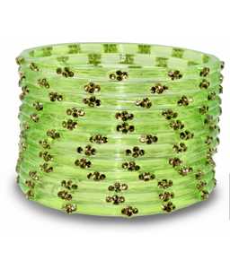Ensemble de bracelets en verre vert avec motif de fleurs en cristal, bijoux de fête classiques pour femmes - Product Image 2