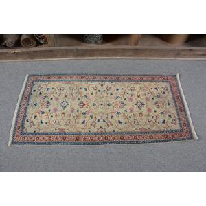 Alfombra de 1.5x3.2 pies, Alfombra Turca Vintage Pequeña, Alfombra de Lana Azul - Product Image 4