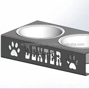 Drinking Bowl For Pet Silver Color Double Bowl Design Paw Print Best For Home Garden Pet Food Equipment Pet Feeding Supplies