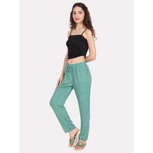 Pantalon de pyjama décontracté en coton imprimé vert sarcelle pour femme Evolve, avec fermeture boutonnée mignonne, vêtements d'intérieur doux pour l'été - Product Image 1