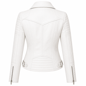 Veste de motard en cuir PU blanc à manches longues, col montant, fermeture éclair, style automne pour femmes - Product Image 2