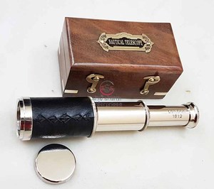 Telescopio de mano Spyglass náutico marino 6 "cuero latón extraíble telescopio con caja de madera Camping senderismo - Product Image 2