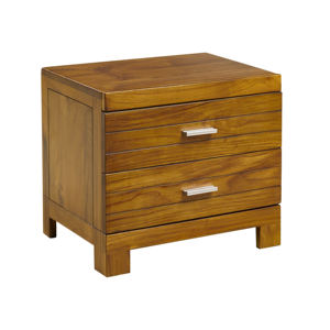 Mesita de Noche Moderna de Madera de Teca con 3 Cajones |   Muebles Artesanales de Madera para Dormitorio - Product Image 1