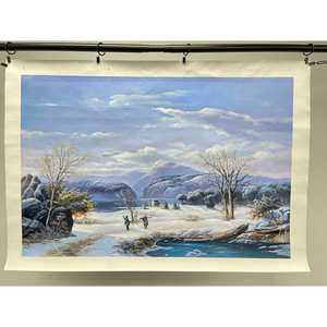 23.5x35.5 pollici pittura a olio fatta a mano arte 100% campo di paesaggio classico dipinto a mano neve e fiume - Product Image 4