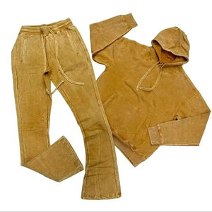 Vente chaude Acide Lavé Unisexe Survêtement Coton Personnalisé Éponge Française Flare Pantalon De Survêtement À Capuche 2 Pcs Ensemble Poids Lourds chez Nurak - Product Image 3