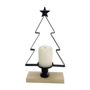 Superior Quality Matte Black Iron Christmas Tree <b>Tea</b> Light <b>Candle</b> Holder With Wooden Base Tabletop Decoration Accessories - Product Image 1
