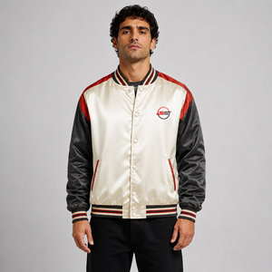 Veste en satin vintage pour homme, col montant, personnalisable avec broderie universitaire, en soie teinte, pour l'hiver - Product Image 1