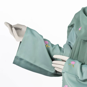 Abaya Islámica Modest Personalizada, Recta, con Bordado, Mangas Largas, 100% Seda Chifón Natural, Vestido Largo Ecológico - Product Image 6