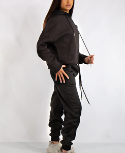 Chándal personalizado de 100% algodón de gran tamaño con hombros caídos para mujer, traje de jogging con logotipo impreso personalizado para mujer - Product Image 3