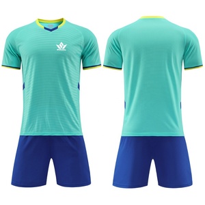 Conjunto de Uniforme de Fútbol Personalizado para Hombre, Color Azul Verde, Cuello en V, Manga Corta, Poliéster Transpirable que Absorbe la Humedad - Product Image 1