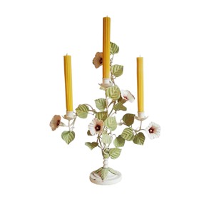 Handcrafted 3 Arm Floral Metal <b>Candle</b> Holder | Vintage Decorative Candelabra <b>Stand</b> with Leaves & Flowers for Home Decor - Product Image 1
