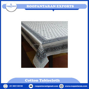 ผ้าปูโต๊ะผ้าฝ้ายอินเดียสีฟ้า - Product Image 4