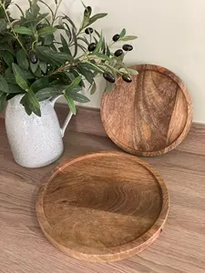 Plateau de service rond en bois de manguier massif fait à la main plateau naturel décoratif cuisine salle à manger vaisselle décor à la maison - Product Image 5