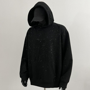 Sweat à capuche pour homme en molleton français de qualité supérieure, personnalisé, 500 GSM, lourd, entièrement recouvert de strass, pull-over vierge avec cordon de serrage - Product Image 4