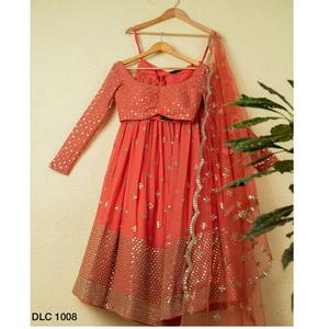 Alta calidad exclusivo pesado Georgette Lehenga Choli estilo indio espejo de papel trabajo para fiestas de boda al por mayor de Surat - Product Image 1