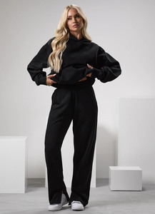 Pantalon de jogging surdimensionné avec logo personnalisé noir pour femmes jambe droite pantalon de survêtement en coton mélangé tissu doux pour femmes pantalon et pantalon pour femmes - Product Image 6