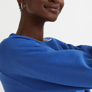 100% ropa de calle de algodón de gran tamaño bordado impreso Logo diseño cuello redondo Color azul ropa de invierno transpirable mujeres sudaderas - Product Image 4