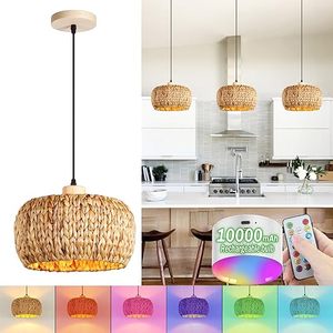 DreamCraft Vietnam Boho Lampe suspendue en rotin Salle à manger Alimenté par batterie Dimmable RGB Ampoules Télécommande Accessoire de meuble - Product Image 1