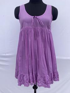 Robes longues mi-longues décontractées décontractées plissées sans manches à volants robe d'été en coton pour femmes - Product Image 2