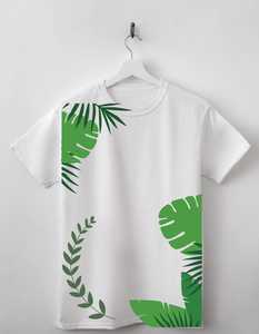 T-shirt en coton respirant écologique personnalisé pour femmes Tropical Oasis Casual Green Leaf Design Appliques Patches Denim Batik - Product Image 1