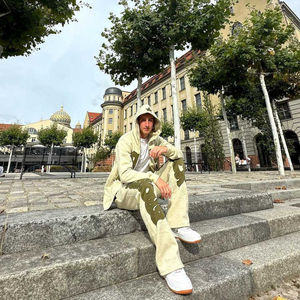 Personnalisé surdimensionné français éponge soleil délavé en détresse fermeture éclair brodé Patch Vintage lavé à l'acide empilé pantalons de survêtement à capuche ensemble - Product Image 4