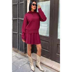 Conjunto de suéter de punto con capucha y falda para mujer 10224 - Product Image 5