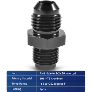 Raccord de carburant en aluminium anodisé noir, surface droite inversée, filetage mâle 1/2\" <span class=keywords><strong>x</strong></span> 20 <span class=keywords><strong>5</strong></span>/8\" <span class=keywords><strong>x</strong></span> 18, pour tuyau 6AN 8AN mâle à embout évasé - Product Image 5