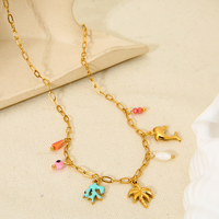 Vente en gros Collier pour femme en acier inoxydable plaqué or 18 carats émail corail palmier dauphin pierres dauphin