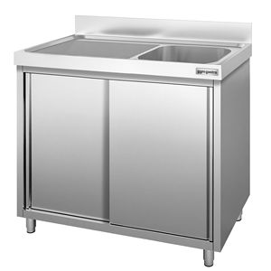 Meuble d'évier commercial PREMIUM - Acier inoxydable - 1200x600mm - 1 bac à droite - Product Image 5