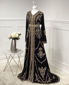 Vestido de caftán negro para fiesta de noche, hermoso vestido embellecido con cuentas de cristal, piedra, trabajo DABKA, 2023 - Product Image 1