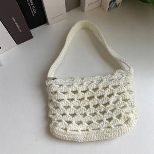 Doux Design Unisexe Crochet Sac À Bandoulière À La Mode Coton Doublé Sac À Main pour Femmes Mignon Usage Quotidien Sac À Main avec Fermeture Ouverte - Product Image 2