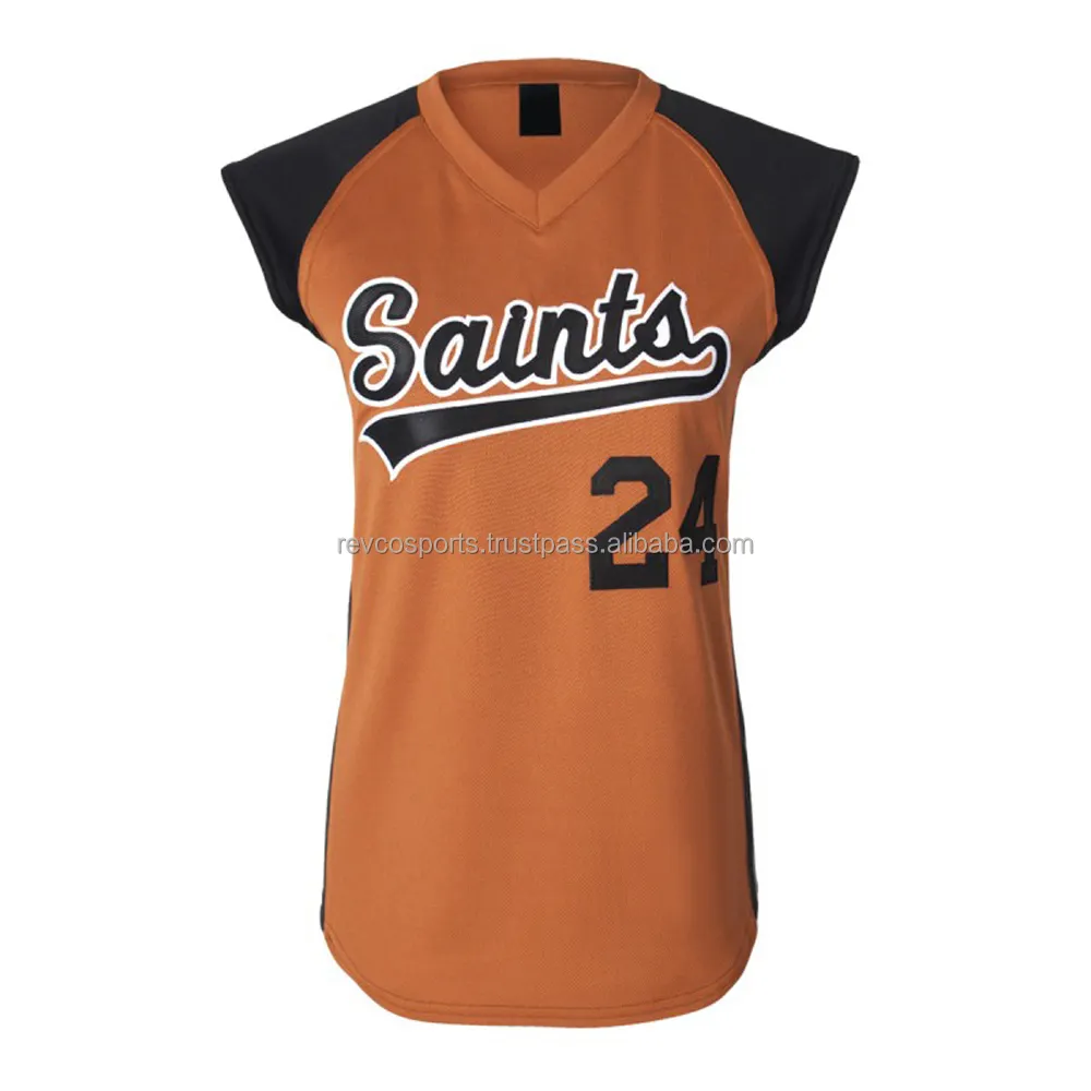 Jersey Softball emas desain kustom dengan jersey bisbol nama tim kepar takal Hitam kaus Softball leher V kustom