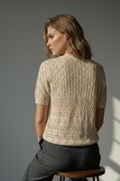Cardigan en coton biologique pour femme - Cardigan à manches courtes en tricot ajouré - Blouse durable ajourée avec boutons