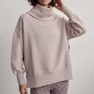 Alta calidad Mujeres Mock Neck Manga larga Fleece Pullover Hoodie Casual Invierno Otoño Frente Logo Posición - Product Image 6