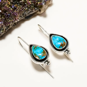 925 argent Sterling bleu cuivre Turquoise fait à la main pierres précieuses goutte balancent boucle d'oreille femmes boucle d'oreille cadeau pour elle prix usine - Product Image 2