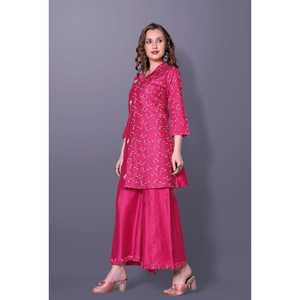 Kurta bordado verde azulado oscuro para mujer con conjunto Palazzo Elegante ropa festiva y de fiesta - Product Image 1