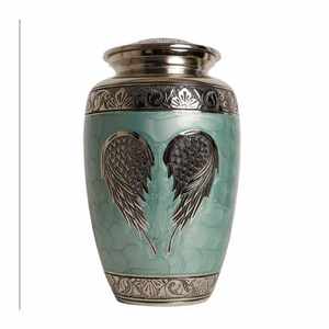 Urna Funeraria Clásica con Acabado en Piedra Gris y Banda Decorativa de Hojas Plateadas para Exhibición Conmemorativa de Adultos - Product Image 3