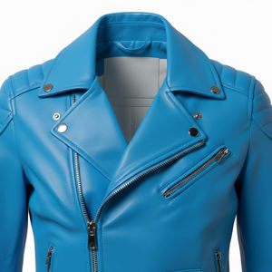 Veste de moto en cuir bleu pour femmes, vente en gros personnalisée, directement de l'usine, cuir véritable, style motard, veste tendance pour femmes - Product Image 5