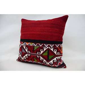 หมอนขนสัตว์โบฮีเมียนถักเย็บปะต่อกันโบฮีเมียน28X28นิ้วพิมพ์ลายดอกไม้สไตล์วินเทจสำหรับเครื่องนอนที่สะดวกสบายสีแดงหรูหรา - Product Image 3