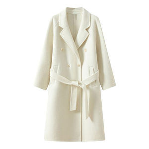 เสื้อโค้ทขนสัตว์แขนยาว กระดุมที่ข้อมือ กระดุมด้านหน้า กระเป๋าแบบมีฝาปิดที่เอว เสื้อโค้ทผู้หญิงแบบซักได้ ปิดด้วยเข็มขัด - Product Image 4