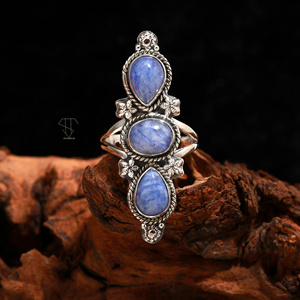 พลอยมูนสโตนสีฟ้าทรงวงรี925ตัดเป็นเหลี่ยมเพชรพลอยเงินสเตอร์ลิงแหวนเงินแท้เครื่องประดับที่ดีแหวนสีฟ้า COLOUR - Product Image 2