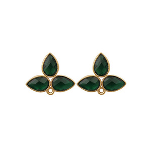 Pendientes Minimalistas de Botón con Forma de Pera, Hechos a Mano, Modernos, de Latón, con Esmeralda y Múltiples Piedras Preciosas, Chapados en Oro - Product Image 2