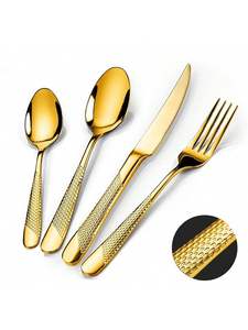 Juego de Cubiertos de Acero Inoxidable Dorado Creativo de 5 Piezas con Diseño de Piel de Serpiente y Martillo, Cuchillo y Tenedor - Product Image 2