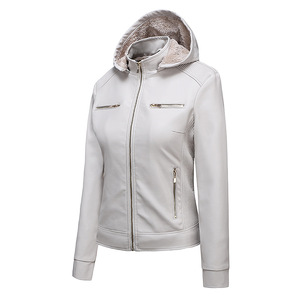 Chaquetas de cuero Pu con bolsillos personalizados para motocicleta a prueba de viento de alta calidad, chaqueta con cremallera para mujer, chaquetas de cuero con capucha para mujer - Product Image 5
